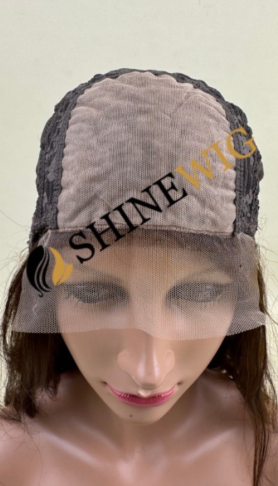 16inch brown COLOR body WAVY Chinese remy human hair natural silk top closure  wig