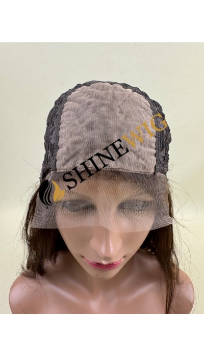 16inch brown COLOR body WAVY Chinese remy human hair natural silk top closure  wig