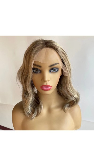 14inch BAYALAGE COLOR  natural hairline with small knots super high quality Chinese virgin human hair lace front celebrity wig
