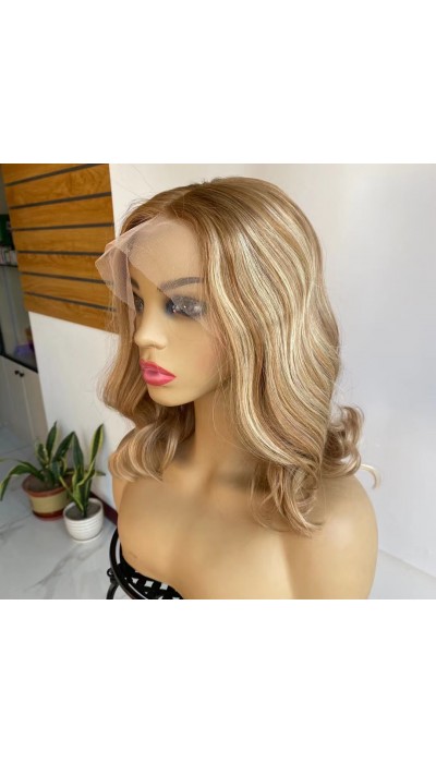 14inch BAYALAGE COLOR  natural hairline with small knots super high quality Chinese virgin human hair lace front celebrity wig