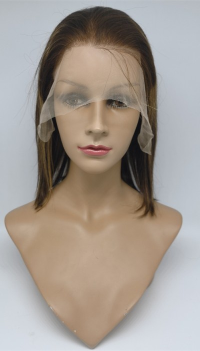 10 inch highlights color silky straight  Chinese remy human hair BOB lace front wig