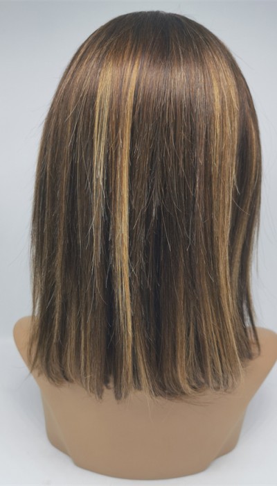 10 inch highlights color silky straight  Chinese remy human hair BOB lace front wig