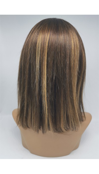10 inch highlights color silky straight  Chinese remy human hair BOB lace front wig