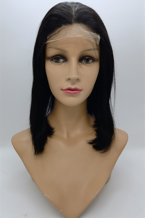 12inch 1B straight Chinese remy human hair bob style closure lace front wig shinewig