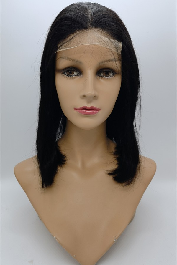 12inch 1B straight Chinese remy human hair bob style closure lace front wig shinewig