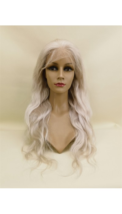 22inch white color body wavy Chinese remy hair lace front wig from shinewig