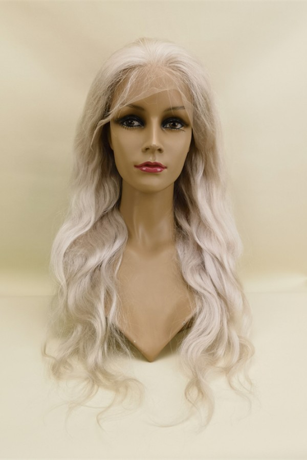 22inch white color body wavy Chinese remy hair lace front wig from shinewig