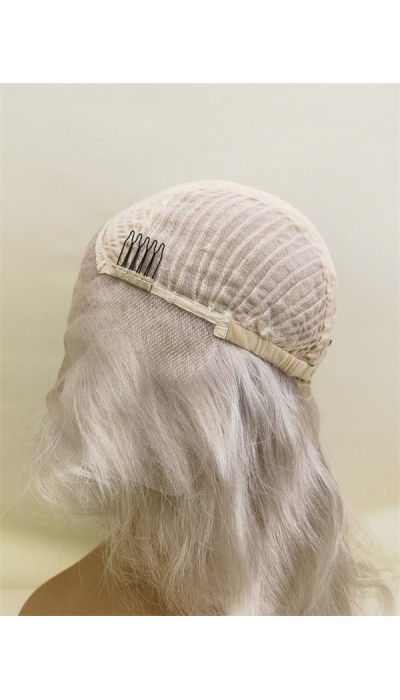 22inch white color body wavy Chinese remy hair lace front wig from shinewig