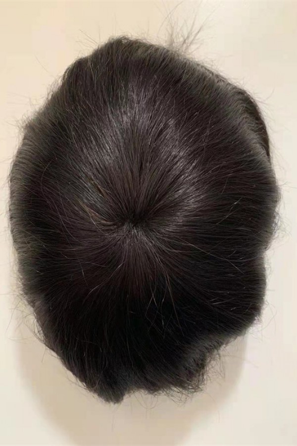 Natural straight lace with PU thin skin base toupee