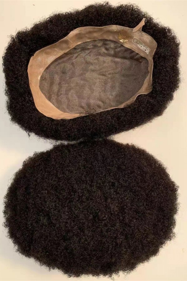 Afro kinky mono with PU thin skin base toupee