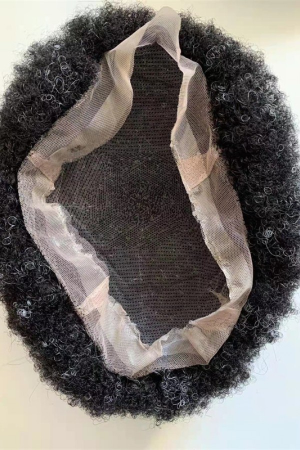 Kinky Afro 1B with white full lace Toupee