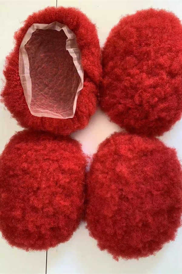 Kinky Afro red color full lace Toupee