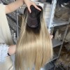 18inch Chinese Virgin human hair golden color natural straight top quality celebrity women topper toupee