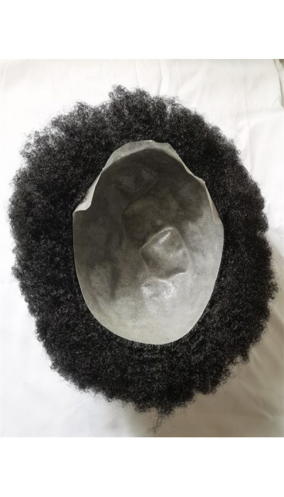 Jet black #1 kinky afro 8mm wavy full poly PU toupee from shinewig