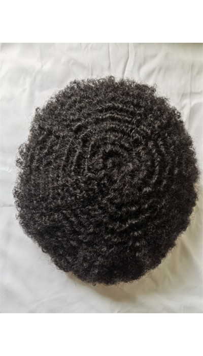 Natural black #1B kinky afro 8mm wavy full lace toupee from shinewig