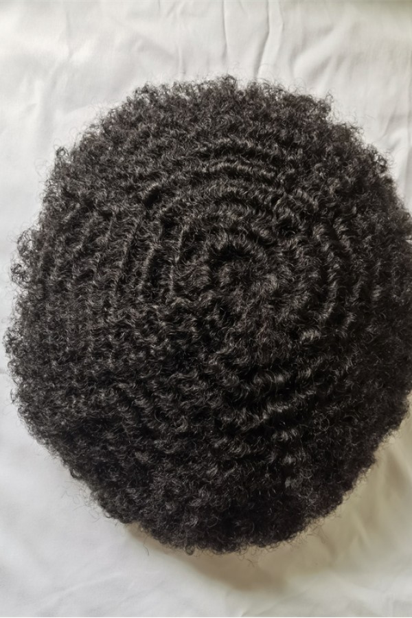 Natural black #1B kinky afro 8mm wavy full lace toupee from shinewig