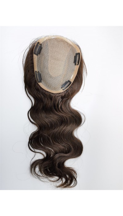 16inch Chinese Remy human hair brown color  body wavy hair topper