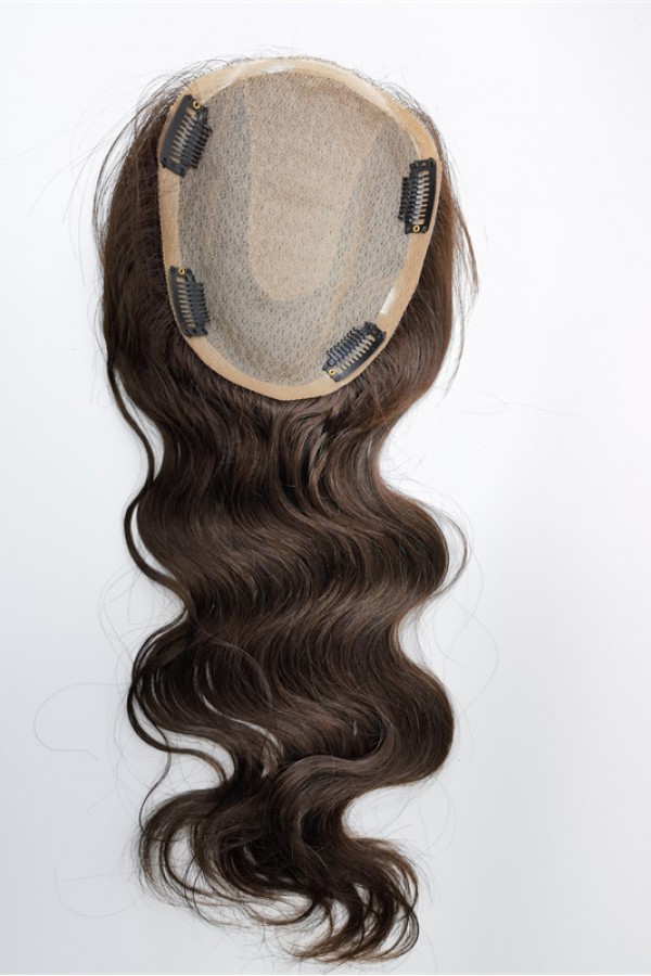 16inch Chinese Remy human hair brown color  body wavy hair topper