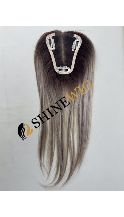 12inch brown and blonde balayage color full lace base hair topper from shinewig