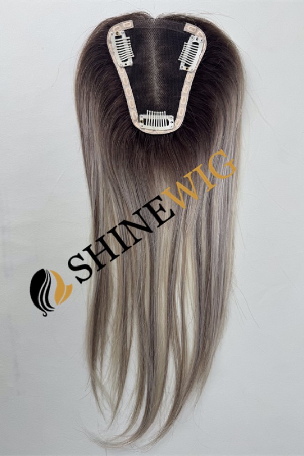 12inch brown and blonde balayage color full lace base hair topper from shinewig