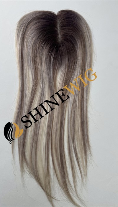 12inch brown and blonde balayage color full lace base hair topper from shinewig