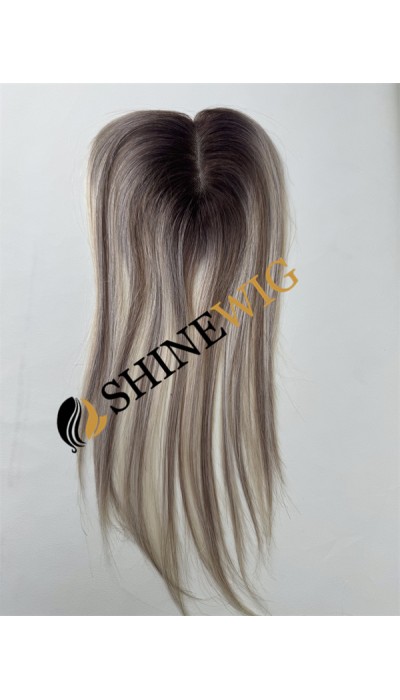 12inch brown and blonde balayage color full lace base hair topper from shinewig