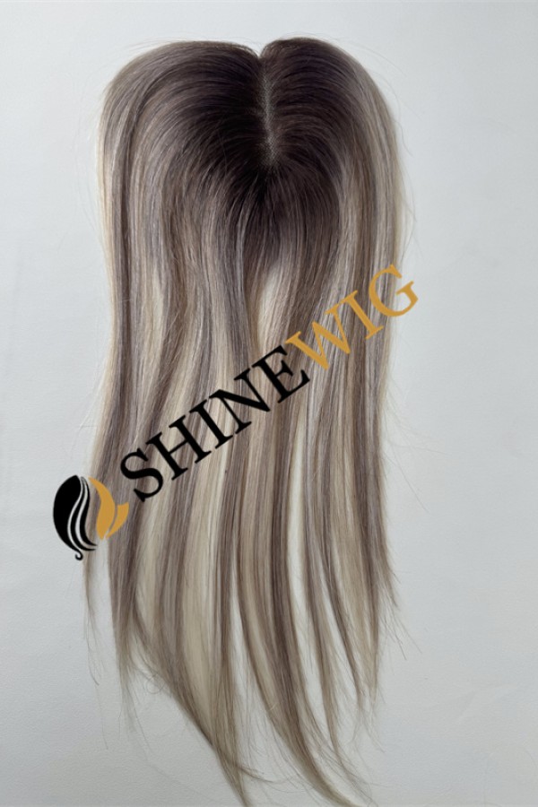 12inch brown and blonde balayage color full lace base hair topper from shinewig