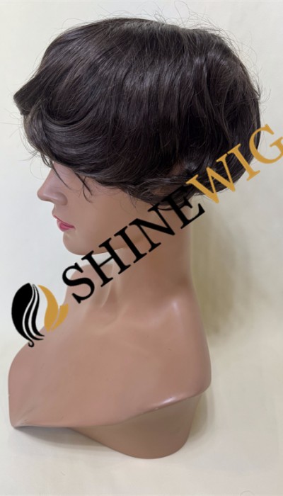 Dark Brown wavy pu and lace  Toupee