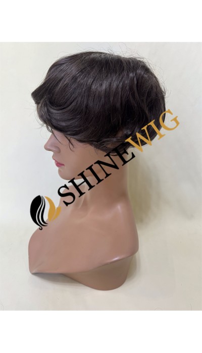 Dark Brown wavy pu and lace  Toupee
