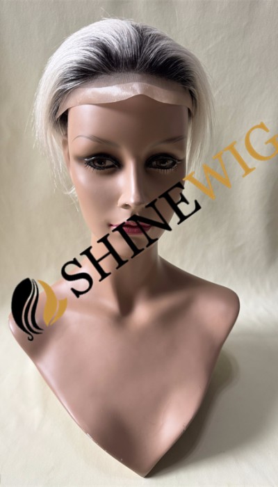 Ombre white color  straight mono and pu the lace  Toupee