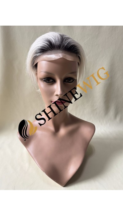 Ombre white color  straight mono and pu the lace  Toupee