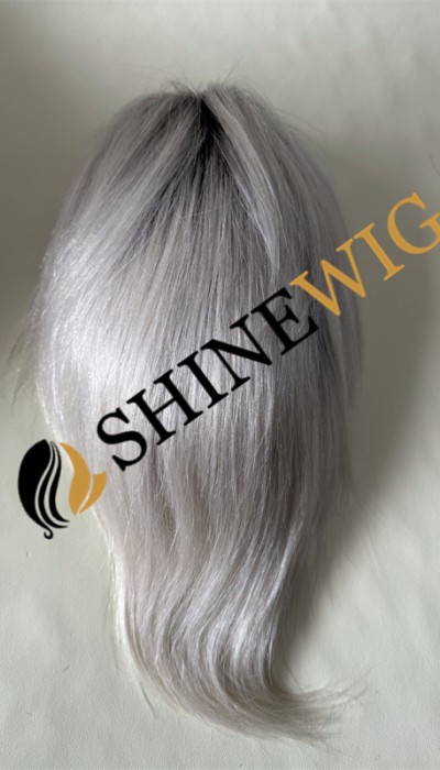 Ombre white color  straight mono and pu the lace  Toupee