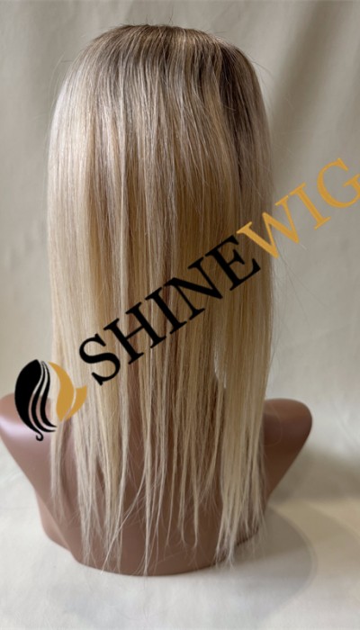 12inch ombre brown and blonde color Mono with pu and lace hair topper from shinewig