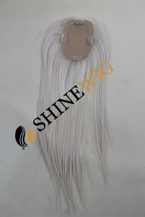 14inch PLATINUM BLONDE straight  virgin human hair silk topper from shinewig