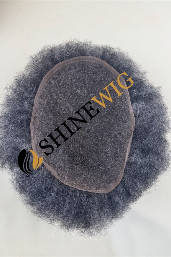 Gray color  Afro  full lace Toupee from shinewig