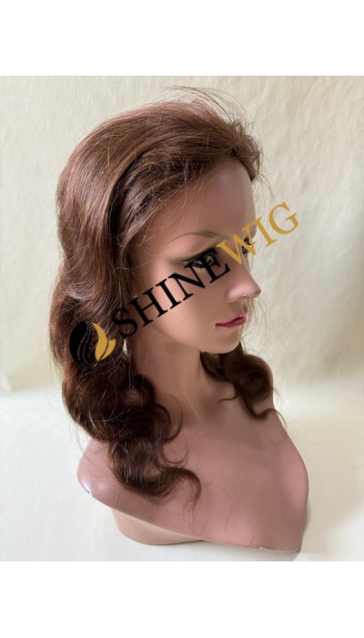 16inch Remy human hair medium brown color body wave lace and pu base hair topper from shinewig