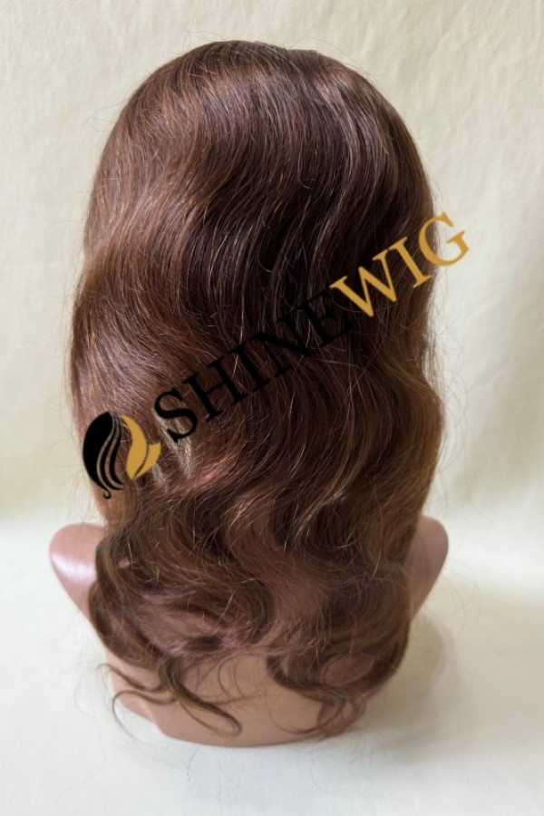 16inch Remy human hair medium brown color body wave lace and pu base hair topper from shinewig