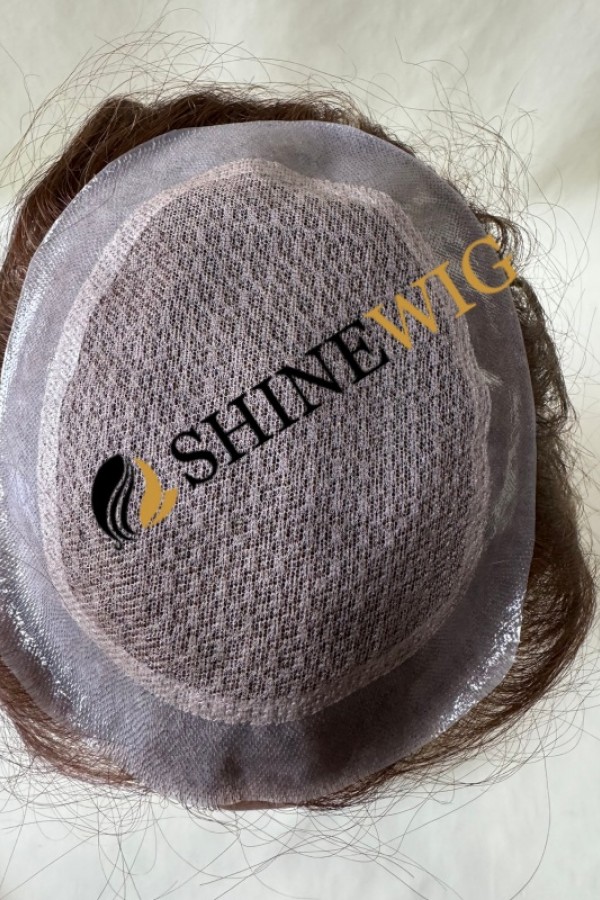 16inch Remy human hair medium brown color body wave lace and pu base hair topper from shinewig