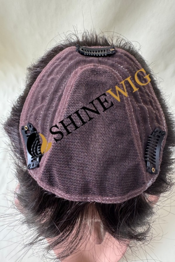 12inch HUMAN HAIR dark brown  lace with wefted topper from shinewig