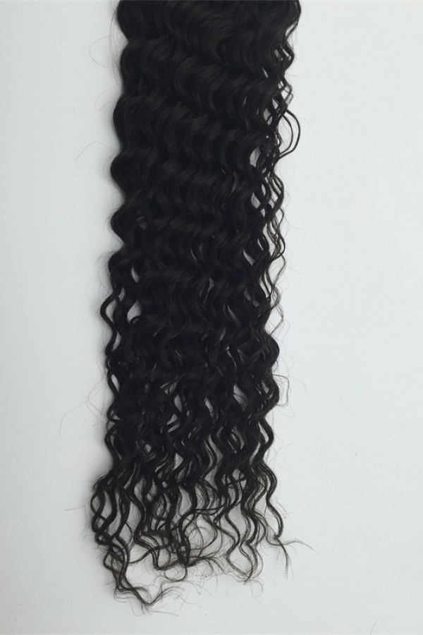 24inch deep curly natural color Indian virgin human hair weft