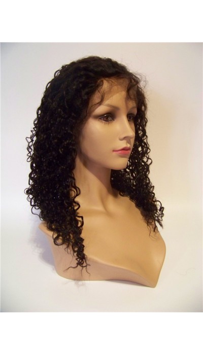 18inch natural color curly Indian vigin hair full lace wig