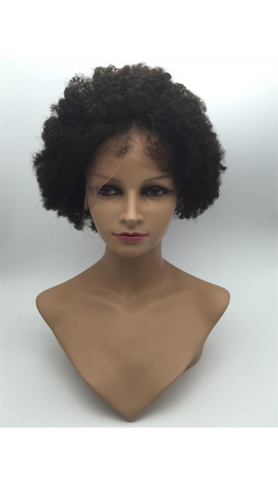 10 inch natural color 1B kinky afro Indian vigin hair full lace wig