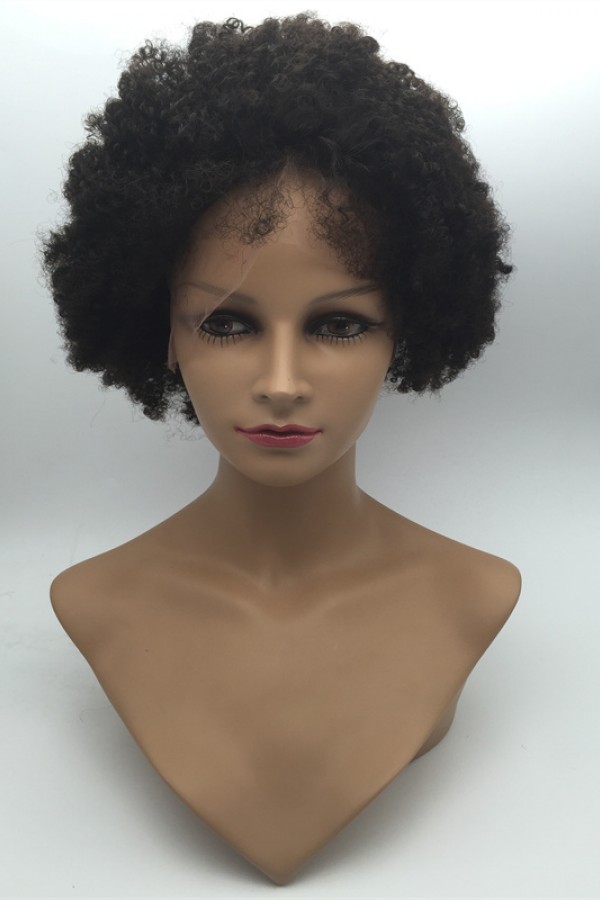 10 inch natural color 1B kinky afro Indian vigin hair full lace wig