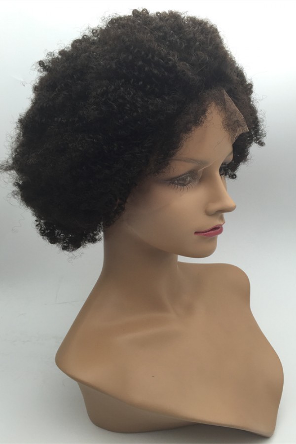 10 inch natural color 1B kinky afro Indian vigin hair full lace wig