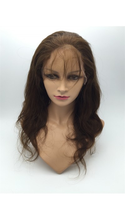 16inch BROWN COLOR body wave Chinese vigin hair natural full lace wig