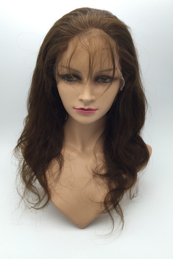 16inch BROWN COLOR body wave Chinese vigin hair natural full lace wig
