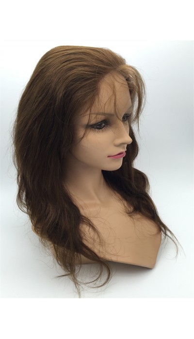 16inch BROWN COLOR body wave Chinese vigin hair natural full lace wig