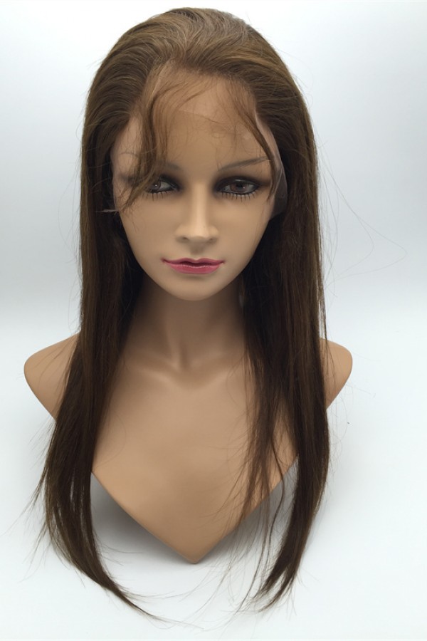 16inch BROWN COLOR silk straight Chinese vigin hair natural full lace wig