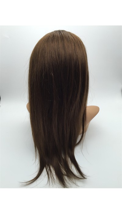 16inch BROWN COLOR silk straight Chinese vigin hair natural full lace wig