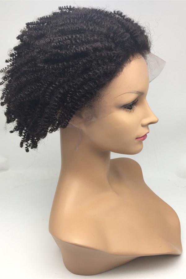 8 inch natural color 1B afro curl Indian vigin hair full lace wig